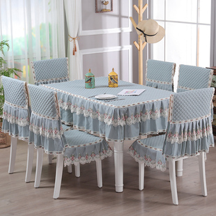 纯色公主风餐桌布椅垫套装茶几，圆桌布艺长方形，餐桌椅防滑桌罩简约