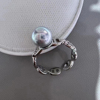 diy珍珠配件s925纯银戒指空托时尚金色银色银饰，托配8-10mm圆