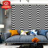 黑白波浪纹壁纸几何图形图案简约现代卧室客厅背景墙曲线条纹墙纸