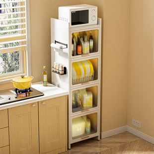 厨房夹缝收纳柜碳钢，置物架带门超窄缝隙储物柜碗盘，电器锅具餐边柜