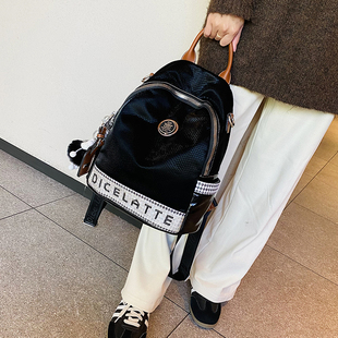 高级感黑色背包女2023日韩烫钻休闲包包大容量软皮三用旅行双肩包