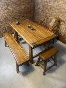 老榆木茶桌实木餐桌复古长桌家用原木办公书桌阳台桌吧台民宿茶台