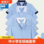 中小学生校服短袖t恤夏季高中生，polo衫白幼儿，园园服男女班服翻领