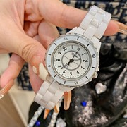 蒂米妮韩版陶瓷表带，表潮流时尚士手表，气质表盘白色陶瓷女