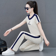 品牌休闲运动套装女春夏季2024时尚韩版大码圆领跑步服两件套