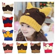 韩版猫咪牛角秋冬造型毛线，针织儿童帽子宝宝套头帽，男女幼儿保暖帽