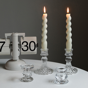 欧式复古浮雕水晶玻璃烛台拍照餐桌浪漫摆件ins香薰蜡烛台座法式
