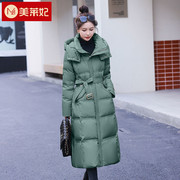 墨绿色长款羽绒服女冬n2022韩版设计感收腰过膝保暖外套