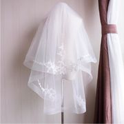 新娘结婚婚纱礼服头纱韩式简约蕾丝遮面蓬蓬，旅拍影楼外景头纱