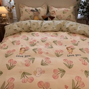 公主风浪漫粉色小碎花床上四件套单人双人女生宿舍床单被套三件套