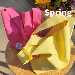 春夏奶油糖果色单肩帆布包一根带大容量手拎包妈咪，包便当(包便当)袋潮