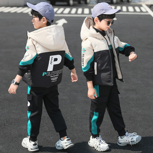 儿童装男童三件套加厚秋冬装2024韩版中大童网红冬季加绒套装