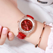 女学生韩版手表时尚潮流防水皮带时装女士表红色本命年表