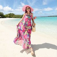韩版泰国海南度假雪纺连衣裙女装，夏吊带(夏吊带)沙滩，裙子波西米亚长裙