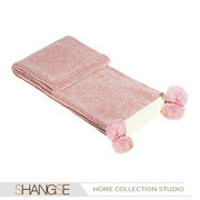 蓝梦格调样板房搭巾粉红色毛毛球床尾装饰可爱床品盖毯搭毯床旗