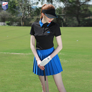 夏zg-6高尔夫女装球服装，女运动短袖速干黑色t恤网球服女百褶裙裤