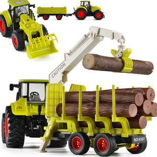 声光大号农场喷水吊车，木材运输拖拉机儿童，仿真工程小汽车模型玩具