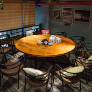 美式loft实木圆餐桌音乐休闲吧咖啡厅圆桌工业风铁艺简约洽谈桌椅
