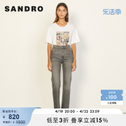 SANDRO Outlet女装通勤灰色高腰时尚简约直筒牛仔长裤SFPJE00388