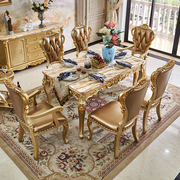 欧式餐桌椅组合大理石实木雕花方桌长方形饭桌小户型餐厅一桌六椅