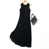 1.2米加长款!奢华轻礼服，!真丝丝绒，无袖宽松显瘦复古连衣裙黑色
