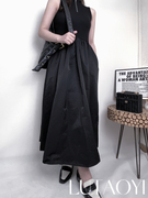 定制欧版高腰高弹性(高弹性，)背心修身气质高级感大摆长裙黑天鹅连衣裙