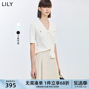 lily2024夏女装(夏女装)时尚气质，通勤款优雅纯色，短袖修身短款针织开衫