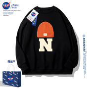 NASA联名黑色潮牌卫衣外套男秋冬款2023美式青少年宽松衣服