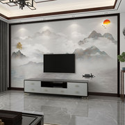 墙纸3d立体新中式国画山水，电视背景墙壁布客厅，壁纸影视墙壁画墙布