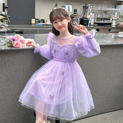 女童公主裙春秋高端礼服洋气，夏季小女孩蓬蓬纱，裙子儿童紫色连衣裙