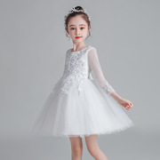 童装女童公主韩版长袖，蓬蓬礼服儿童蕾丝，白色公主裙春秋连衣裙