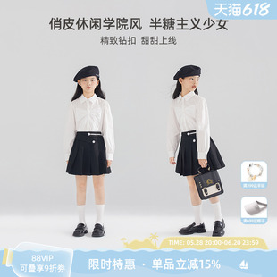 女童蝴蝶结长袖衬衫洋气时髦学生中大儿童甜美百搭休闲上衣服