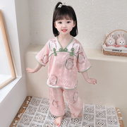女童睡衣夏季薄款小童婴幼儿中国风分体家居服套装宝宝休闲空调服