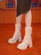 品牌鞋厚底增高短筒瘦瘦靴女2023年秋冬防水台粗跟拼接马丁靴