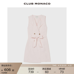 CLUB MONACO女装无袖翻领双排扣系带气质收腰轻薄凉爽短款连衣裙