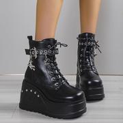 厚底靴暗黑哥特式铆钉短靴马丁靴women wedge boots martin boots