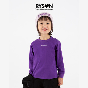RYSON潮童INS春秋季儿童新上衣男宝紫色字母圆领运动休闲长袖T恤