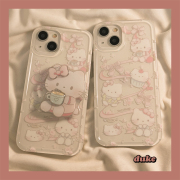 网红可爱HelloKitty蝴蝶结适用苹果15手机壳少女心iPhone14promax15ProMax支架12女13pro防摔11硅胶全包