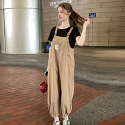休闲工装牛仔连体衣小个子，束脚哈伦长裤子t恤两件套装夏季女