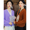 复古日记—镜衍丨新国风中式紫色针织毛衣外套气质显瘦上衣女