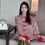 新中式国风盘扣提花粉色外套女24早春超好看的高级感唐装上衣