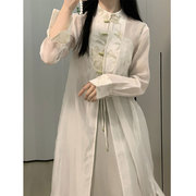 新中式女装国风禅意，茶服女春夏改良版旗袍唐装汉服，白色印花连衣裙