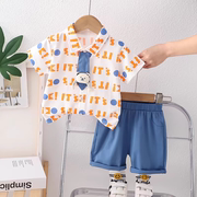 婴儿衣服夏季纯棉超洋气，短袖衬衫生日宴礼服，套装一周岁男宝宝夏装