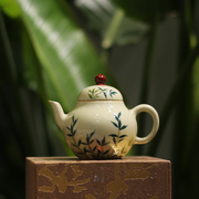 景德镇釉下彩纯手绘彩绘竹子茶壶，家用小品壶球孔泡茶壶中式小梨壶