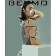 lemonc定制艺术个性复古梯形，镂空金属手提包链条，单肩斜背女包