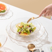 轻奢金边玻璃水果盘水晶玻璃家用冰花餐盘创意现代客厅果篮盘子