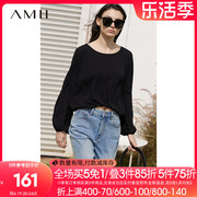 Amii2024春灯笼袖雪纺衫长袖上衣女黑色衬衫别致漂亮洋气小衫