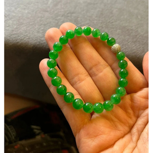 冰种正阳绿翡翠圆珠串，缅甸天然18k镶嵌满绿手串男女玉石珠宝手链