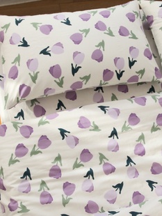 被罩郁金香枕套三花朵，全棉纯棉床单，床笠四件套床品搭配被套紫色可
