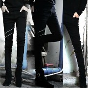 2022春季韩版潮男黑色拉链，修身个性牛仔裤弹力铅笔小脚长裤子